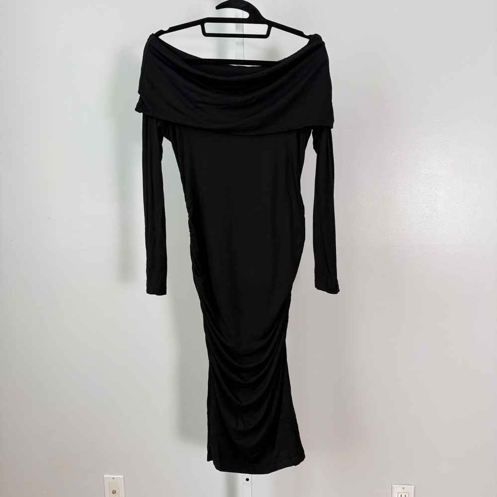 Seraphine sz XS Black Off The Shoulder Long Sleeve‎ Ruched Maternity Dress